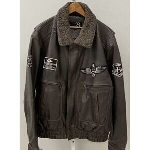 23rd St. Mens Brown Long Sleeve Pocket Leather Zip Army Bomber Jacket Size 4xl